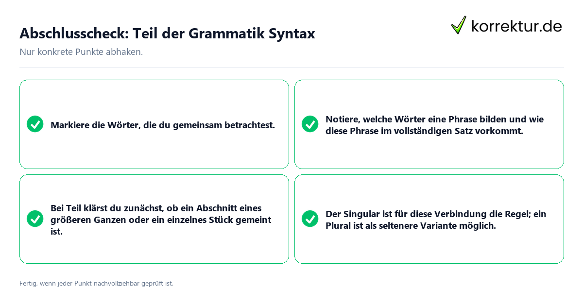 Konkreter Abschlusscheck zu Teil der Grammatik Syntax