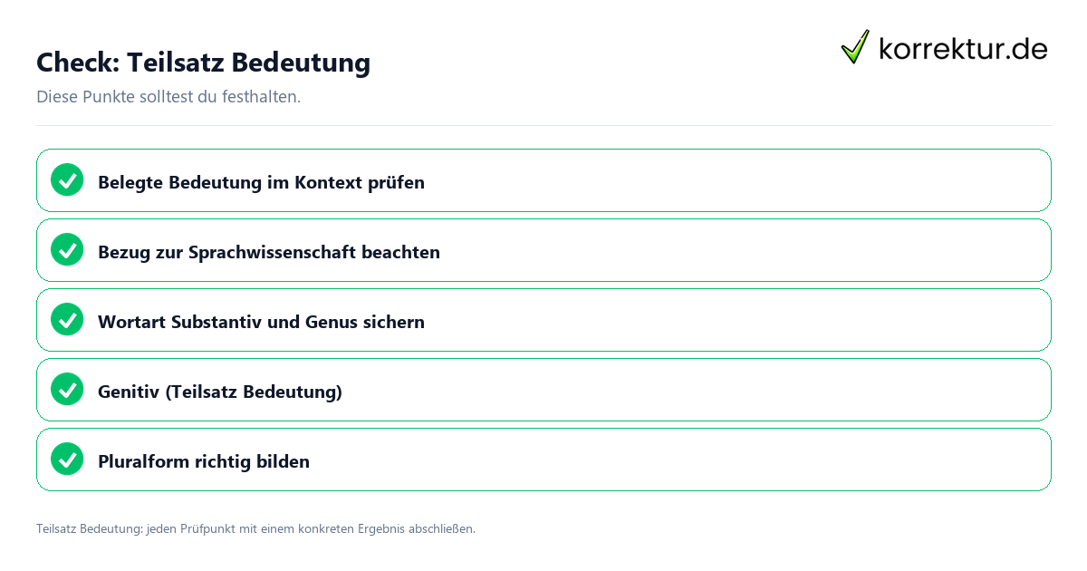 Teilsatz Bedeutung mit einer themenspezifischen Checkliste