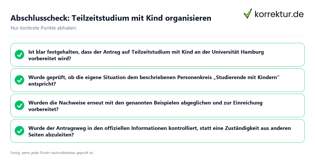 Konkreter Abschlusscheck zu Teilzeitstudium mit Kind organisieren