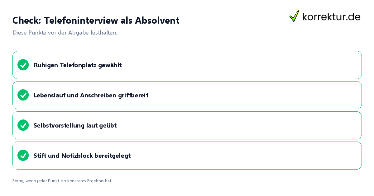 Check: Telefoninterview als Absolvent Telefoninterview als Absolvent: Prüfliste mit vier Punkten