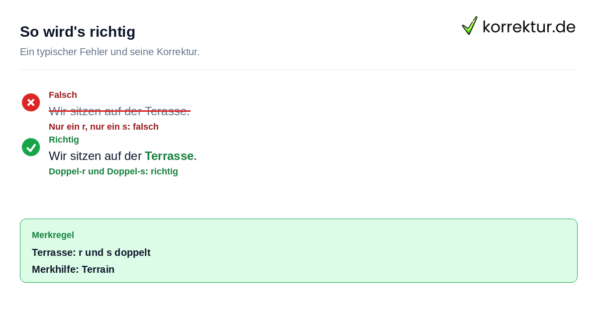 Terrasse richtig schreiben: Beispielsatz korrigiert