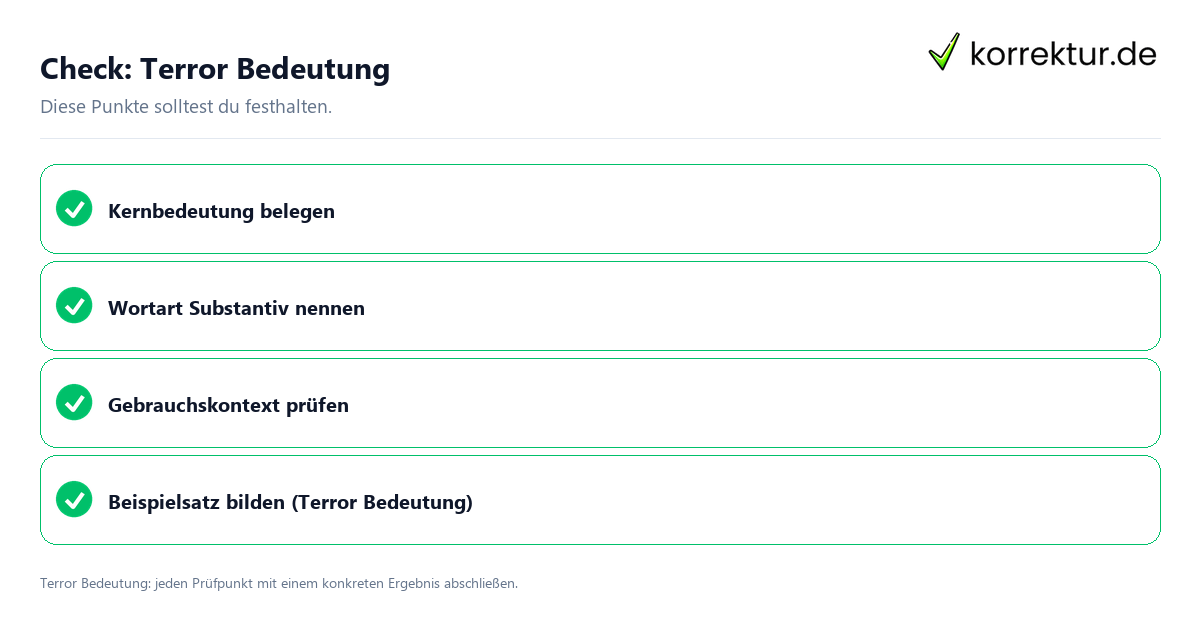 Terror Bedeutung mit einer themenspezifischen Checkliste