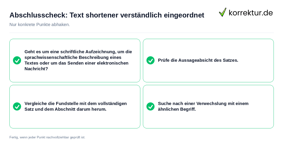 Abschlusscheck: Text shortener verständlich eingeordnet Konkreter Abschlusscheck zu Text shortener verständlich eingeordnet