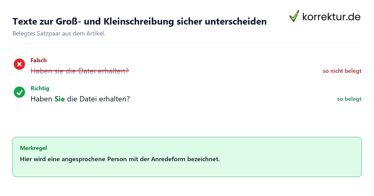 Falsches und richtiges Satzbeispiel zu Texte zur Groß- und Kleinschreibung sicher unterscheiden
