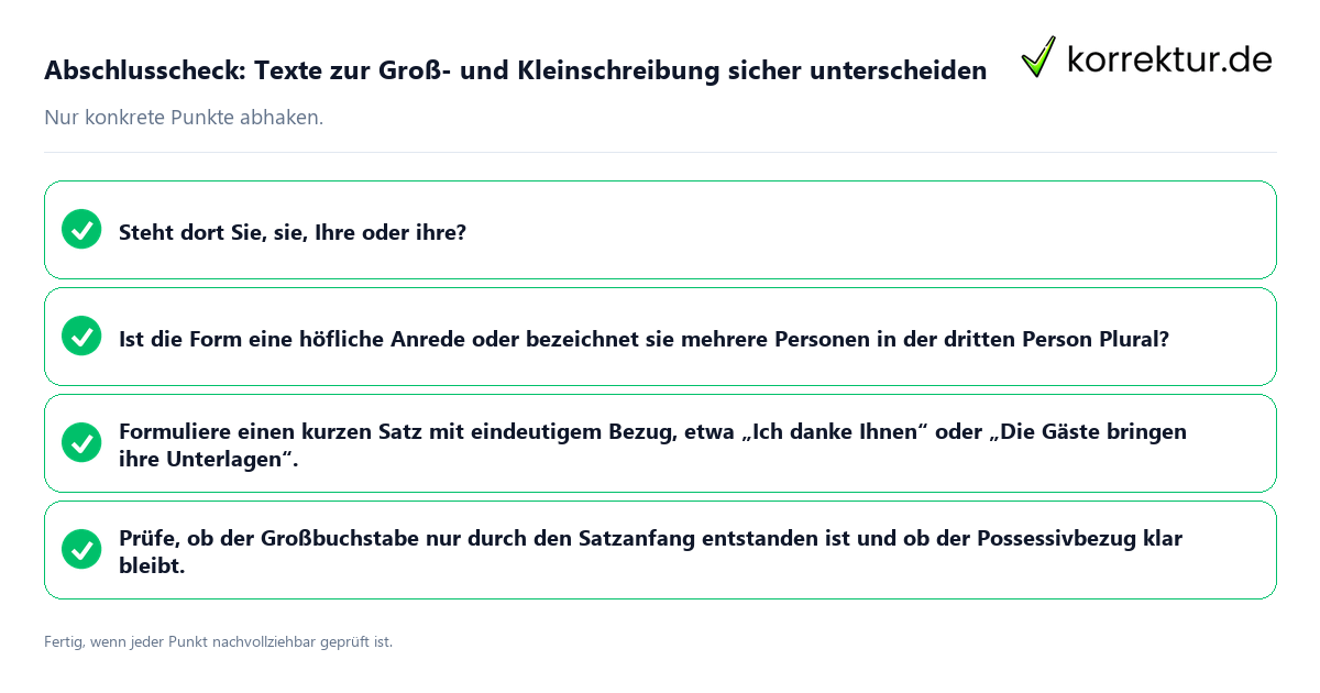Konkreter Abschlusscheck zu Texte zur Groß- und Kleinschreibung sicher unterscheiden