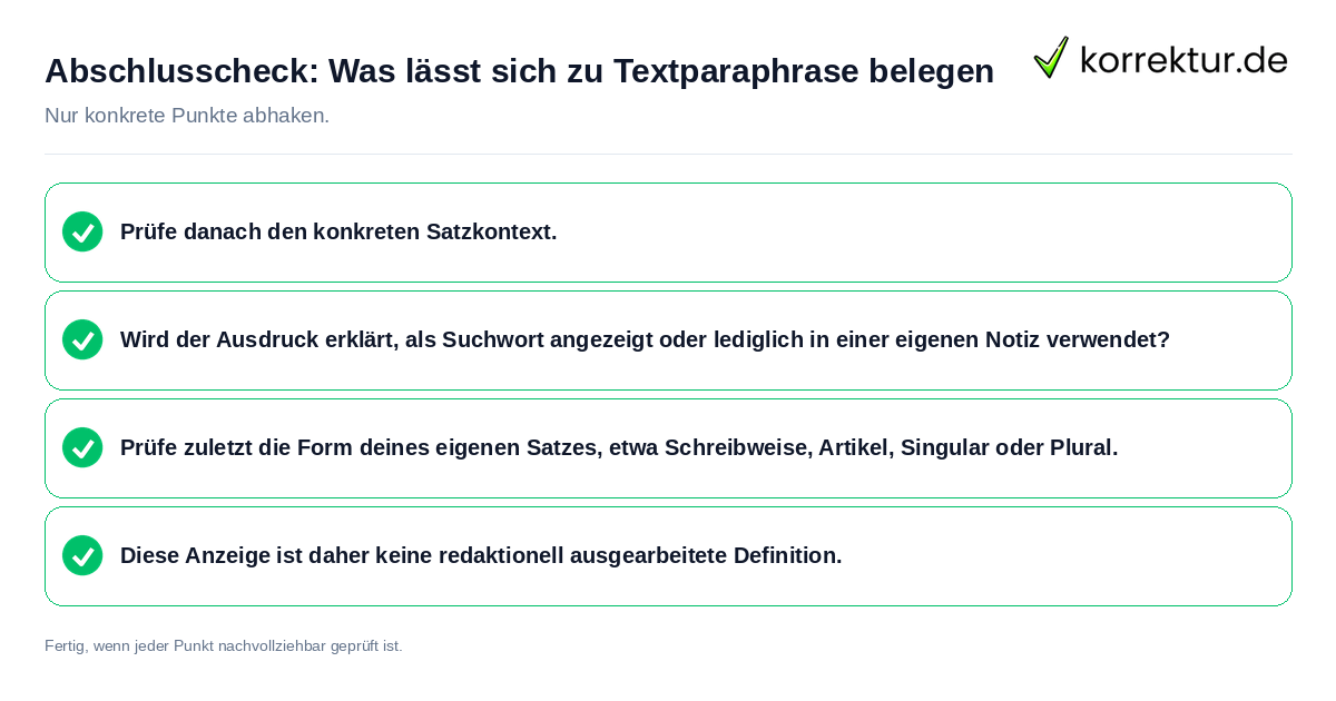 Abschlusscheck: Was lässt sich zu Textparaphrase sagen Konkreter Abschlusscheck zu Was lässt sich zu Textparaphrase sagen