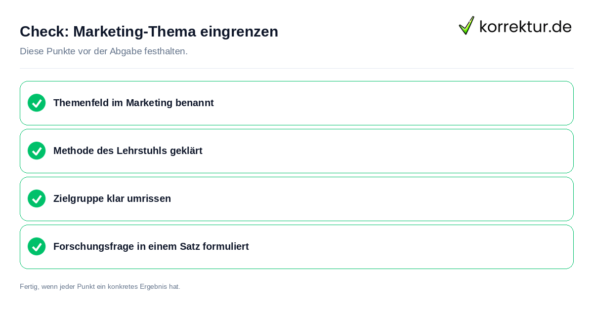 Marketing-Thema eingrenzen: Prüfliste mit vier Punkten