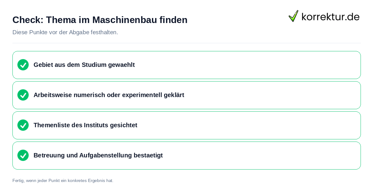Check: Thema im Maschinenbau finden Thema im Maschinenbau finden: Prüfliste mit vier Punkten