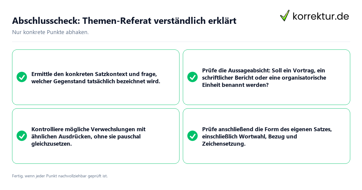 Konkreter Abschlusscheck zu Themen-Referat verständlich erklärt