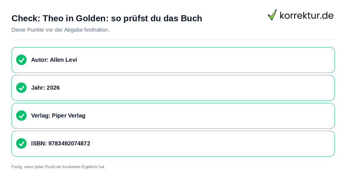Check: Theo in Golden: so prüfst du das Buch Theo in Golden: so prüfst du das Buch: Prüfliste mit vier Punkten