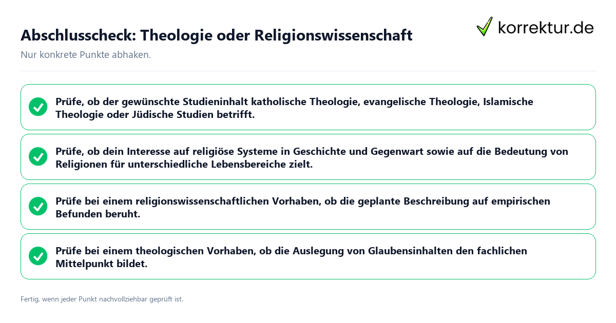 Konkreter Abschlusscheck zu Theologie oder Religionswissenschaft