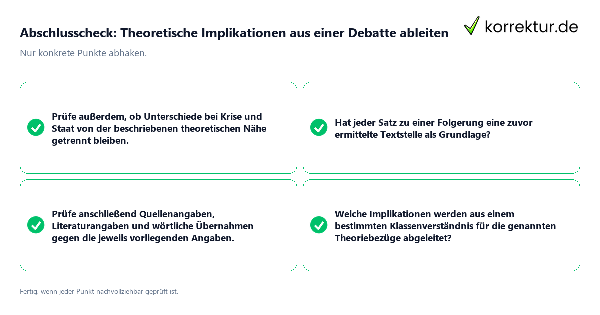 Konkreter Abschlusscheck zu Theoretische Implikationen aus einer Debatte ableiten