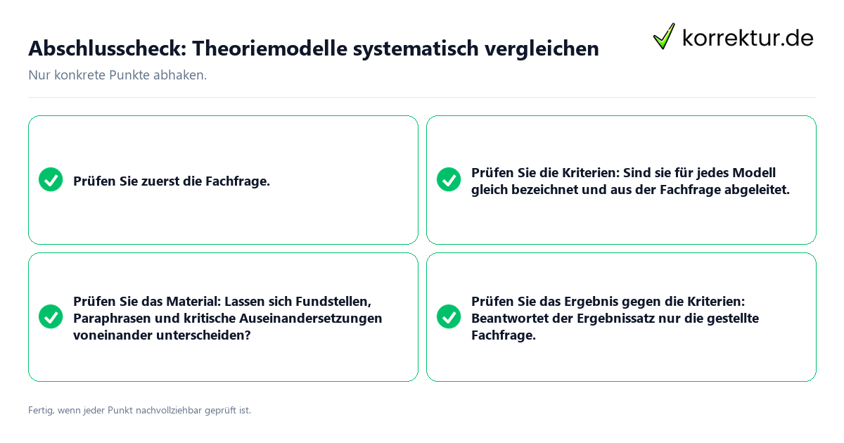 Konkreter Abschlusscheck zu Theoriemodelle systematisch vergleichen