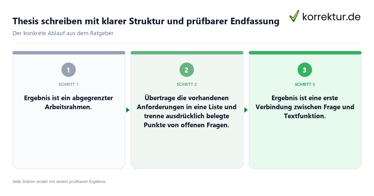 Konkrete Schritte zu Thesis schreiben mit klarer Struktur und prüfbarer Endfassung