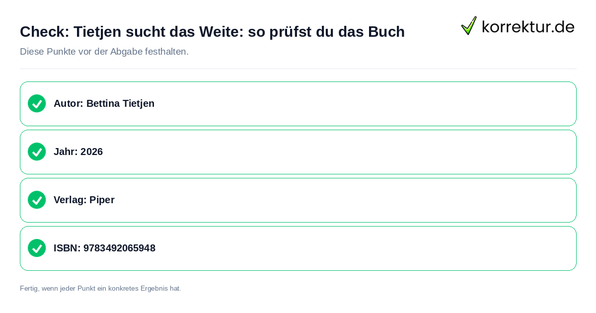 Tietjen sucht das Weite: so prüfst du das Buch: Prüfliste mit vier Punkten