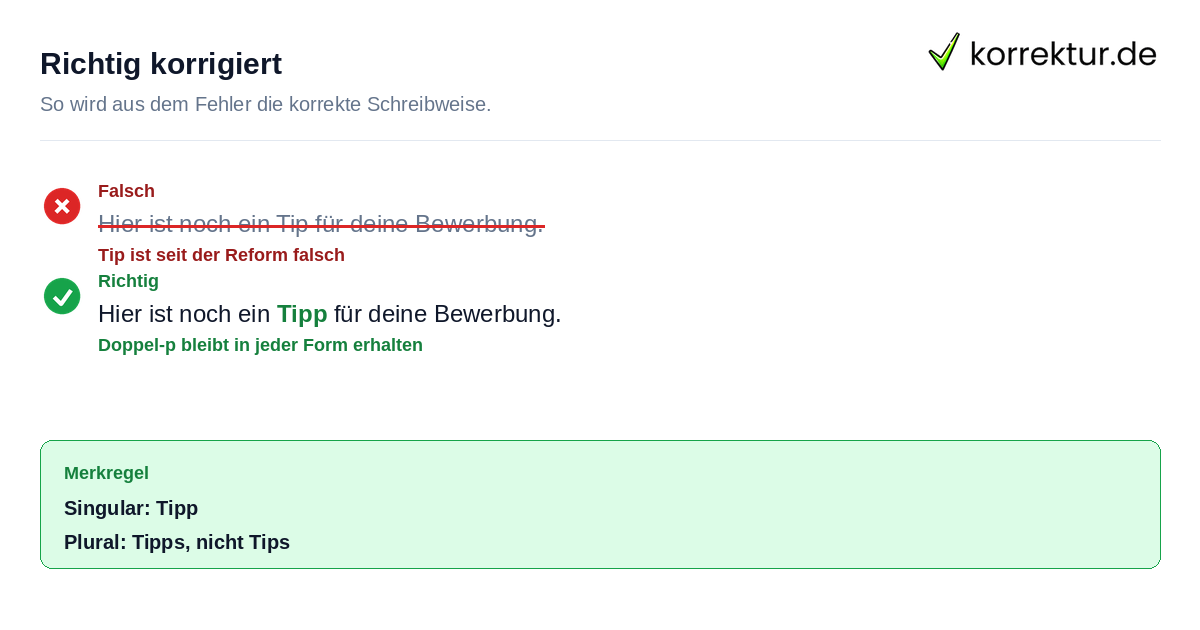 Tipp oder Tip: Beispielsatz korrigiert mit Doppel-p