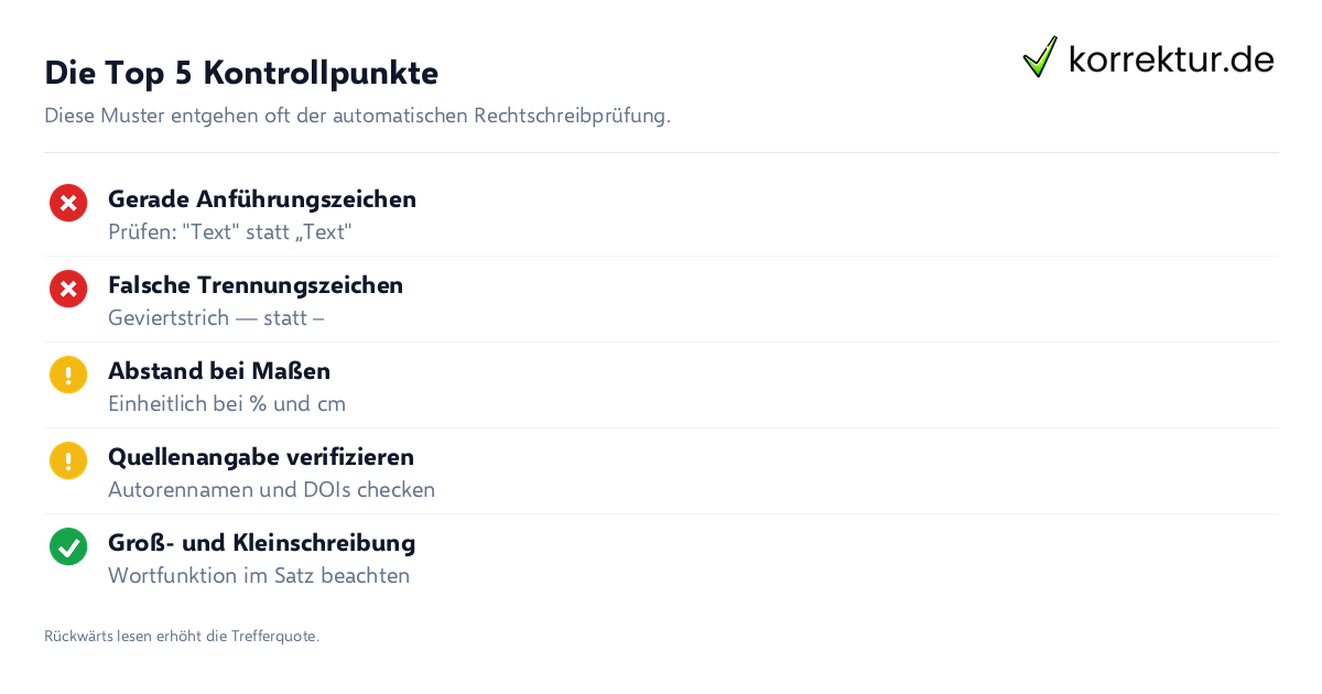 Die Top 5 Kontrollpunkte Checkliste zur Prüfung von KI-Tippfehlern und Formalien
