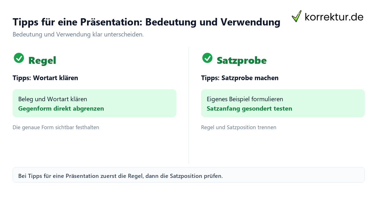 Tipps für eine Präsentation: Bedeutung und Verwendung mit Bedeutung und passender Verwendung im Vergleich
