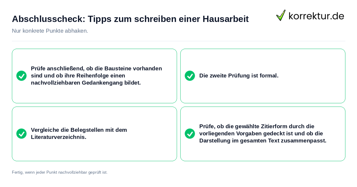 Abschlusscheck: Tipps zum schreiben einer Hausarbeit Konkreter Abschlusscheck zu Tipps zum schreiben einer Hausarbeit