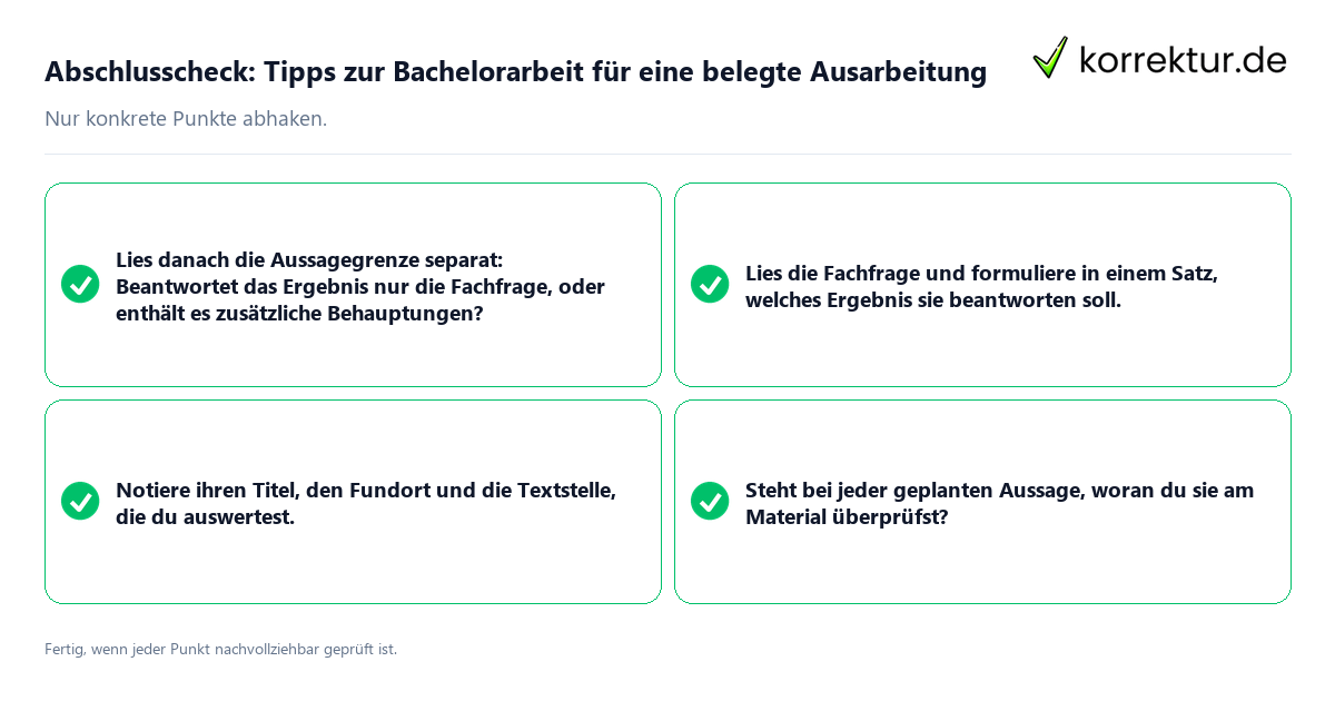 Konkreter Abschlusscheck zu Tipps zur Bachelorarbeit für eine belegte Ausarbeitung