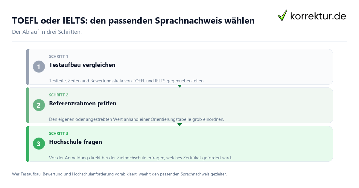 TOEFL oder IELTS: den passenden Sprachnachweis wählen: der Ablauf in drei Schritten