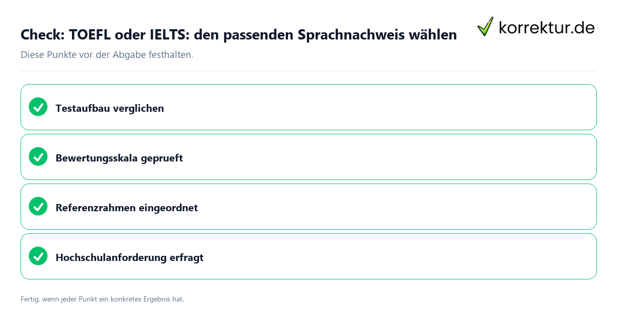 TOEFL oder IELTS: den passenden Sprachnachweis wählen: Prüfliste mit vier Punkten
