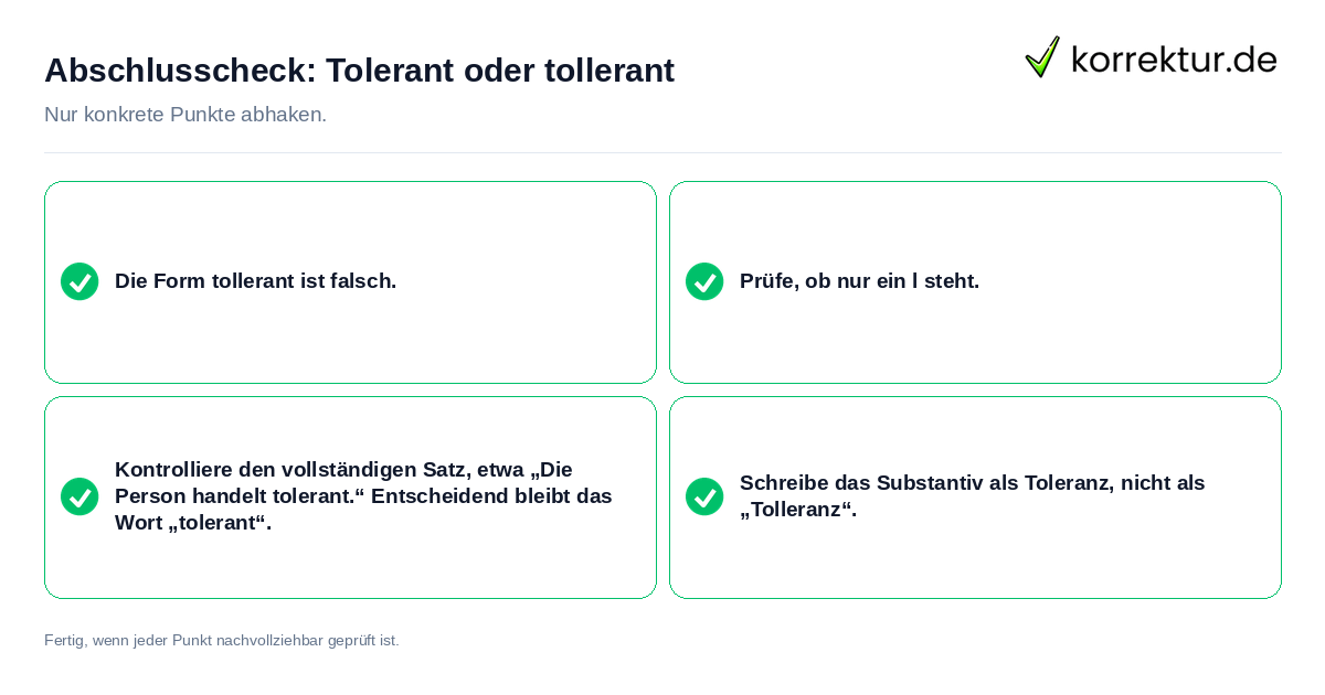 Abschlusscheck: Tolerant oder tollerant Konkreter Abschlusscheck zu Tolerant oder tollerant