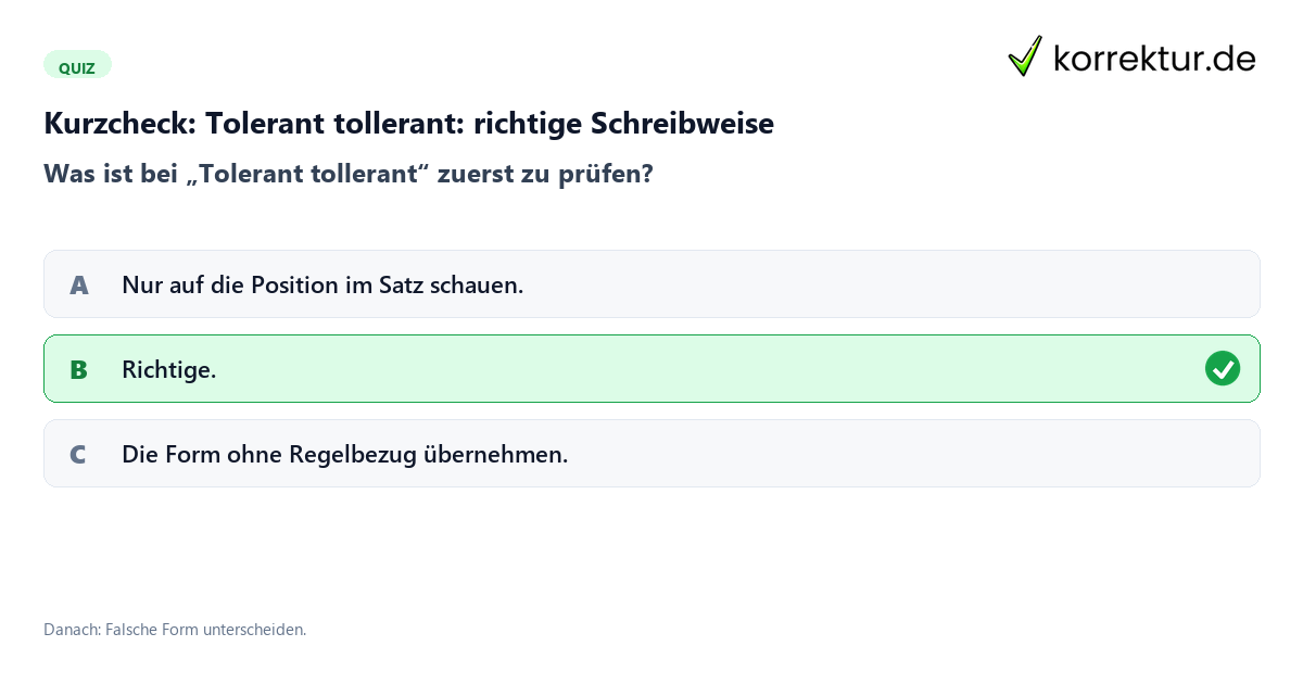 Tolerant tollerant: richtige Schreibweise mit einem Kurzquiz zum sinnvollen nächsten Schritt