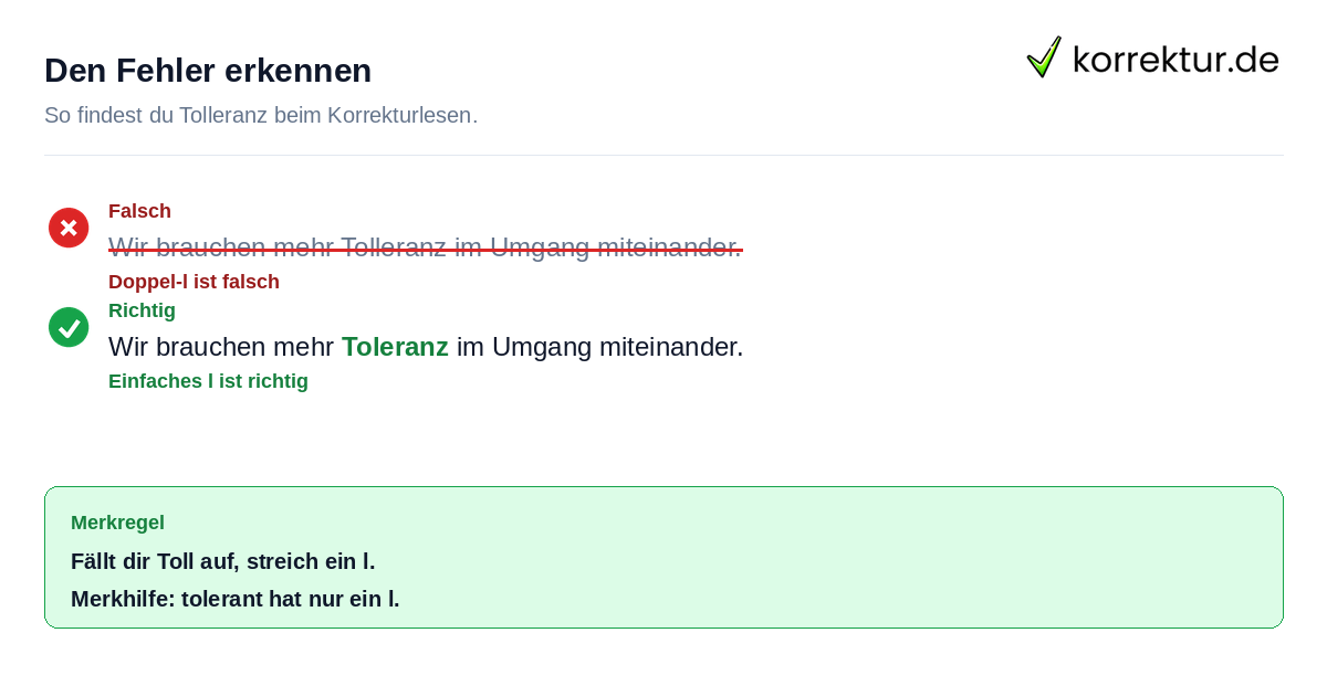 Toleranz oder Tolleranz: Korrektur des Rechtschreibfehlers