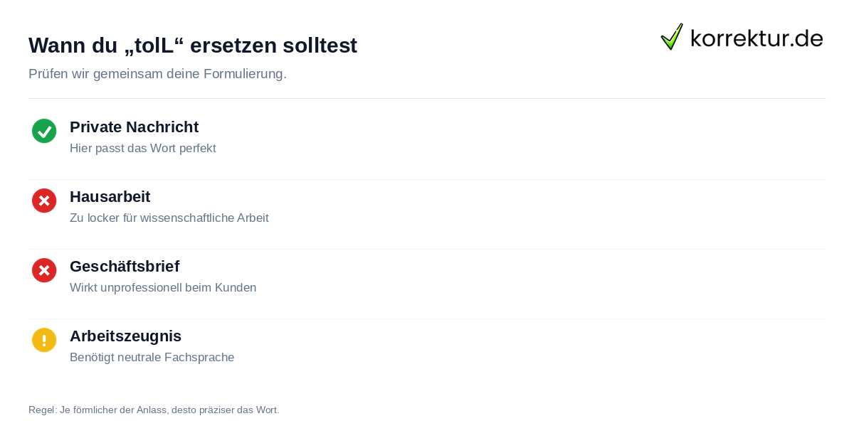 Wann du „tolL“ ersetzen solltest Checkliste: Wann man TolL besser ersetzt sollte