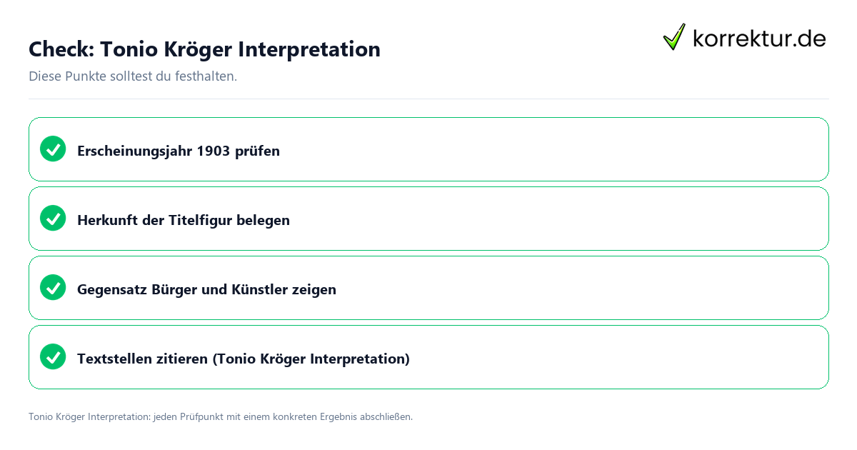 Tonio Kröger Interpretation mit einer themenspezifischen Checkliste
