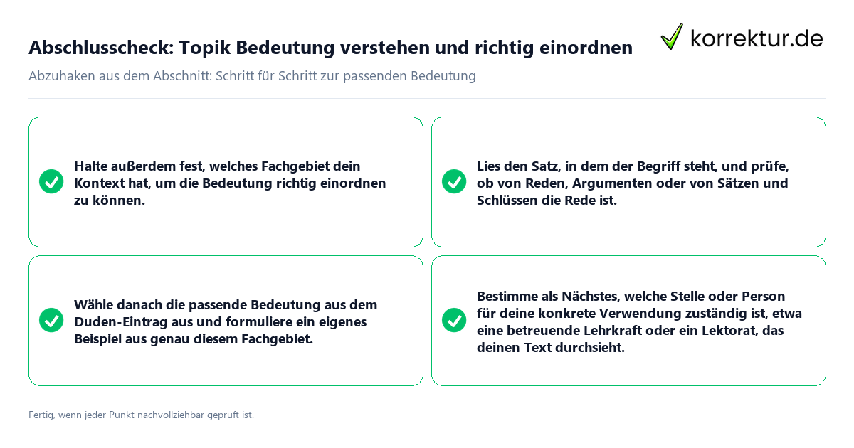 Konkreter Abschlusscheck zu Topik Bedeutung verstehen und richtig einordnen