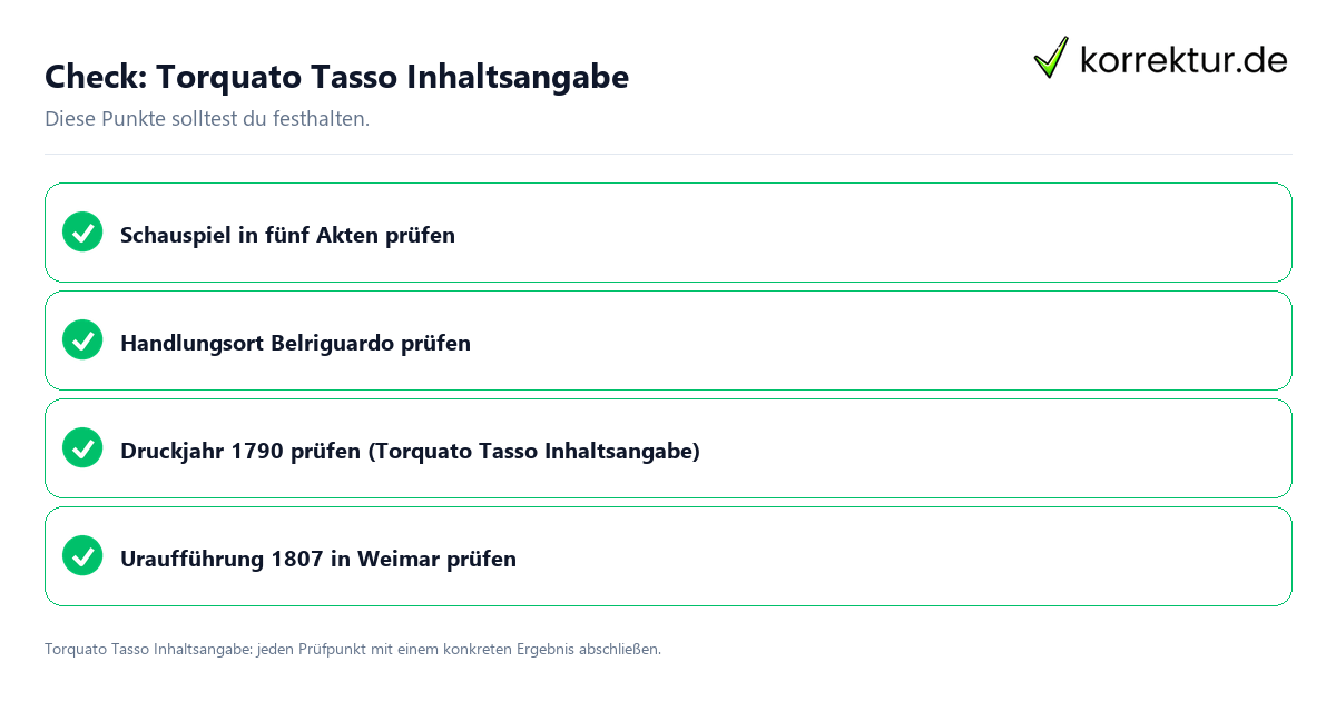 Torquato Tasso Inhaltsangabe mit einer themenspezifischen Checkliste