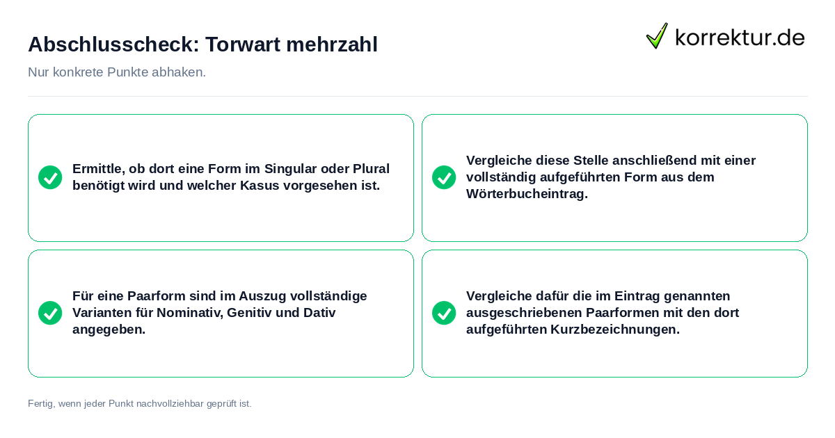 Abschlusscheck: Torwart mehrzahl Konkreter Abschlusscheck zu Torwart mehrzahl