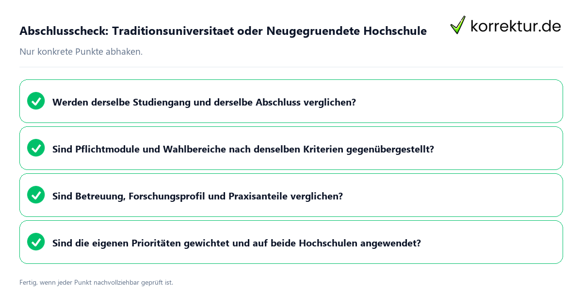 Abschlusscheck: Traditionsuniversitaet oder Neugegruendete Hochschule Konkreter Abschlusscheck zu Traditionsuniversitaet oder Neugegruendete Hochschule