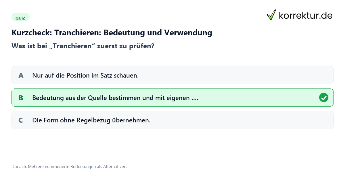 Kurzcheck: Tranchieren: Bedeutung und Verwendung Tranchieren: Bedeutung und Verwendung mit einem Kurzquiz zum sinnvollen nächsten Schritt