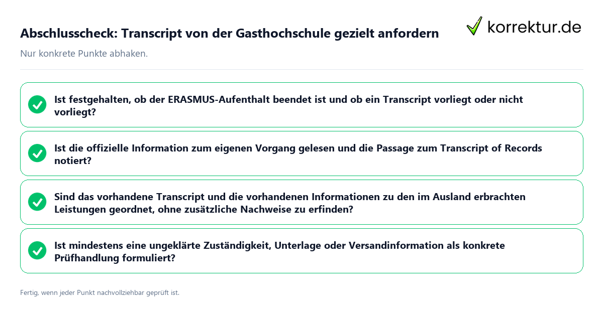 Konkreter Abschlusscheck zu Transcript von der Gasthochschule gezielt anfordern