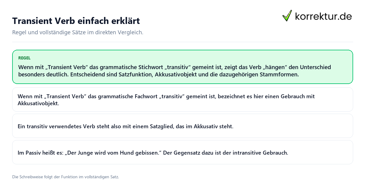 Konkrete Regel und vollständige Beispielsätze zu Transient Verb einfach erklärt