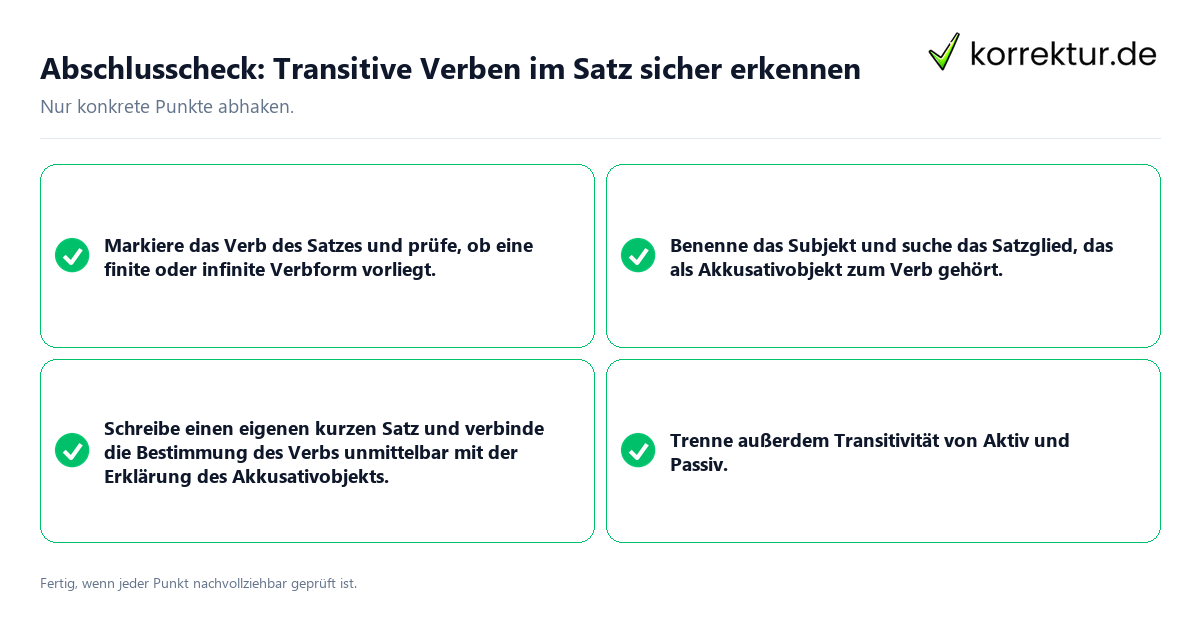 Abschlusscheck: Transitive Verben im Satz sicher erkennen Konkreter Abschlusscheck zu Transitive Verben im Satz sicher erkennen