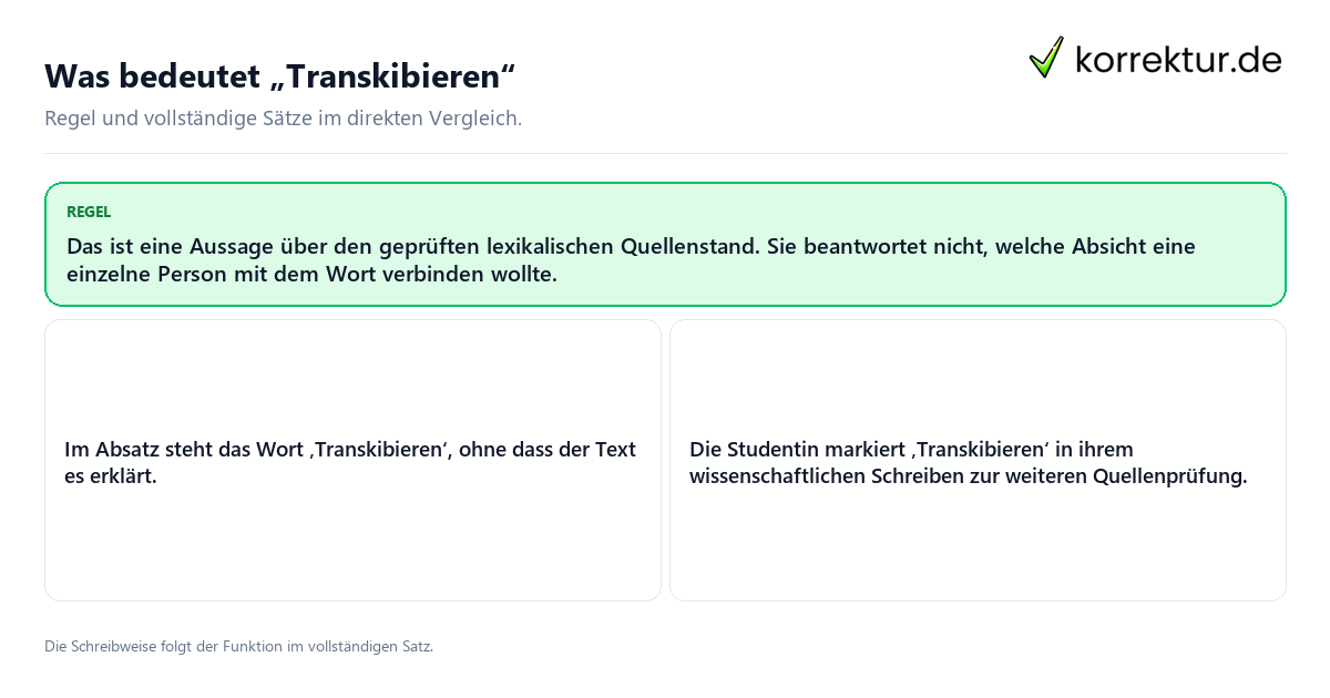 Konkrete Regel und vollständige Beispielsätze zu Was bedeutet „Transkibieren“