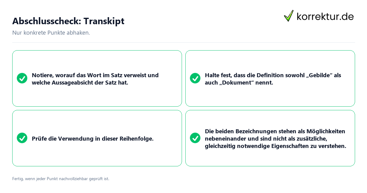 Konkreter Abschlusscheck zu Transkipt