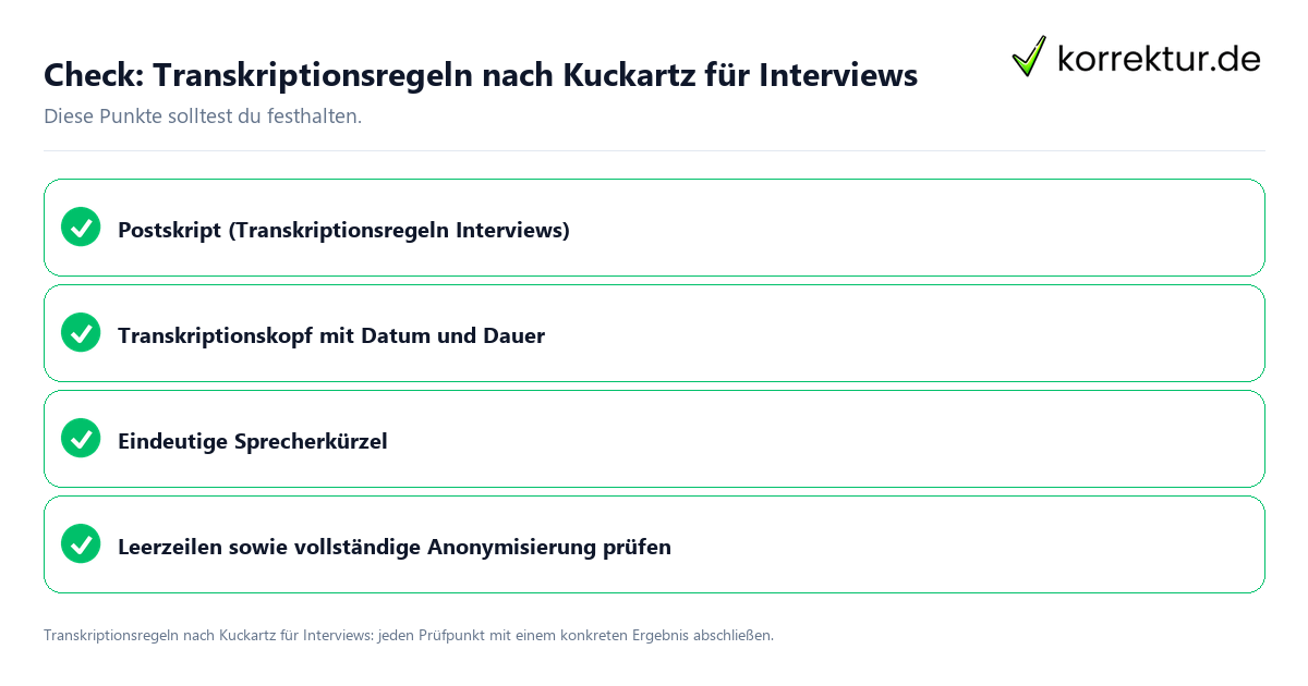 Transkriptionsregeln nach Kuckartz für Interviews mit einer themenspezifischen Checkliste