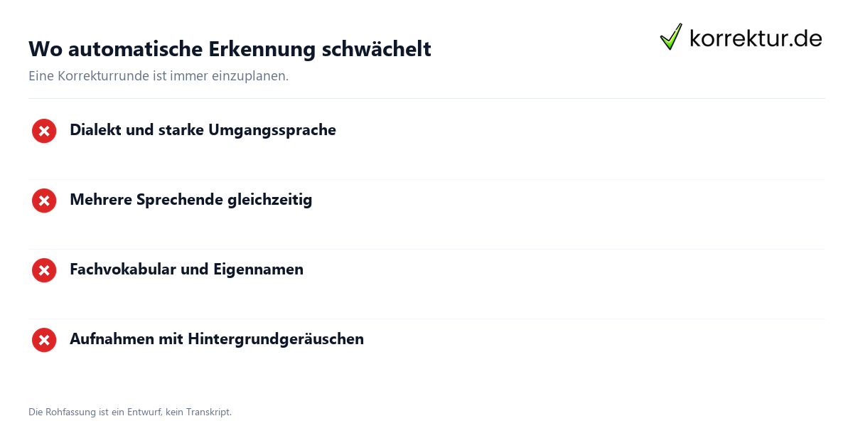 Wo automatische Erkennung schwächelt Transkription: Grenzen automatischer Erkennung