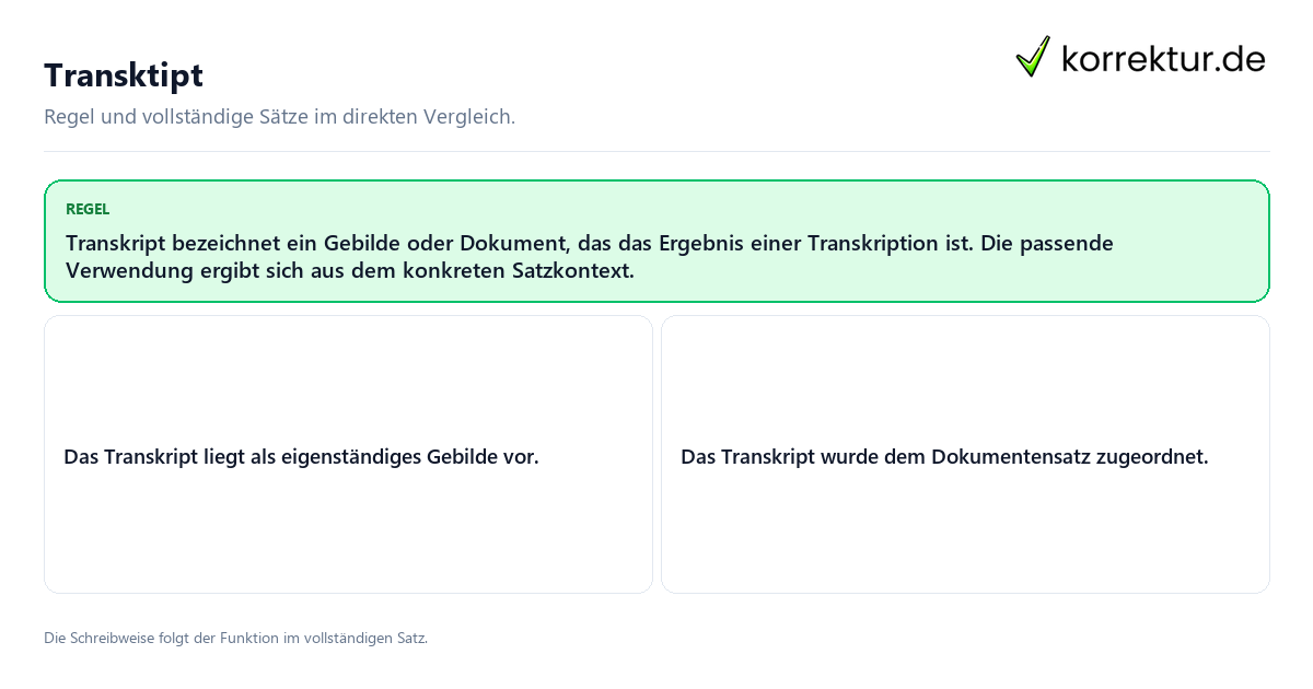 Konkrete Regel und vollständige Beispielsätze zu Transktipt