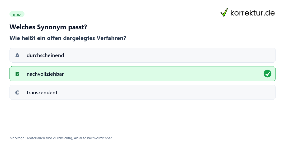 Welches Synonym passt? transparent Bedeutung Quiz zu Synonymen und Verwendung