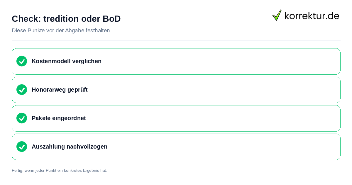 Check: tredition oder BoD tredition oder BoD: Prüfliste mit vier Punkten