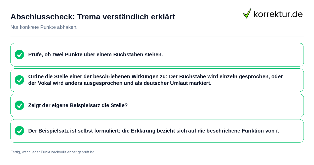 Abschlusscheck: Trema verständlich erklärt Konkreter Abschlusscheck zu Trema verständlich erklärt
