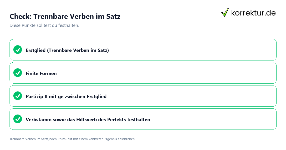 Check: Trennbare Verben im Satz Trennbare Verben im Satz mit einer themenspezifischen Checkliste