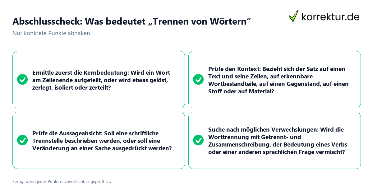 Konkreter Abschlusscheck zu Was bedeutet „Trennen von Wörtern“