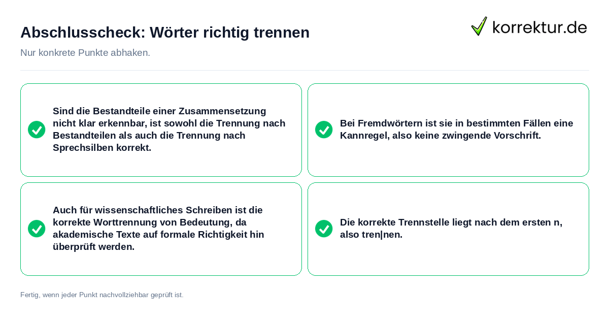 Abschlusscheck: Wörter richtig trennen Konkreter Abschlusscheck zu Wörter richtig trennen